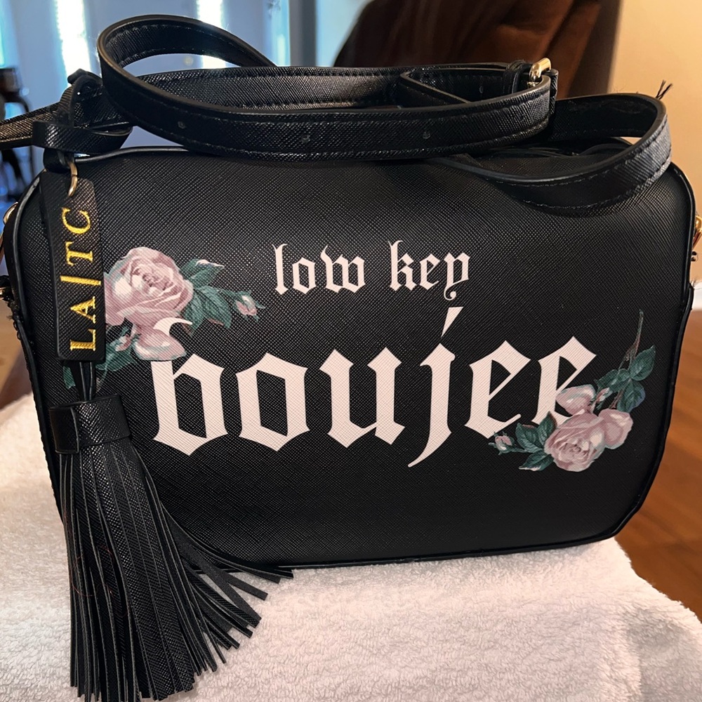 Black Boujee Crossbody Bag with Floral Design
